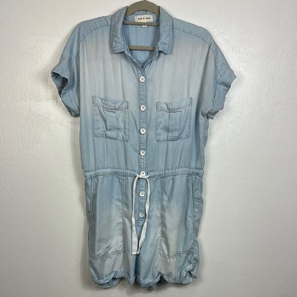 Cloth & Stone Rolled-Hem Short Sleeve Utility Romper In Light Blue Size L - Picture 2 of 11